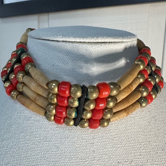Bone bead ethnic 70’s southwest vibe choker necklace - Picture 7 of 7